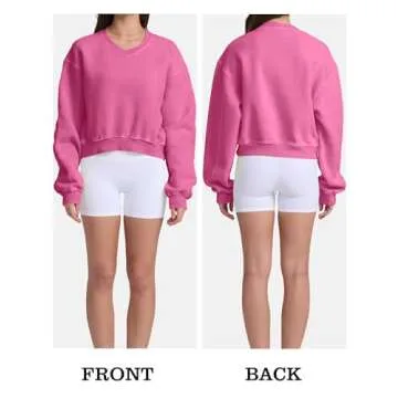 Hatant Sweatshirt for Women Acid Wash Athletic Hoodies Heritage Fleece V-neck Long Sleeve Hoodie Y2K Crop Pullover Women Sweatshirt Cotton Fleece Lined Hoodies Workout Pullover Shirt Pink-M