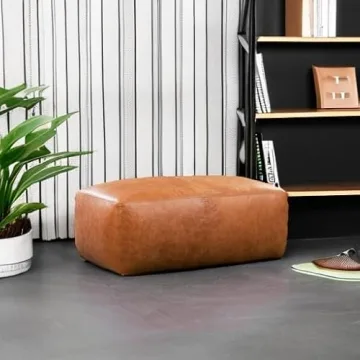 Denver Leather Ottoman in Elegant Cognac Tan for Homes