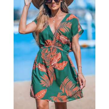 CUPSHE Women V Neck Swimwear Coverup Dress - Beach Style
