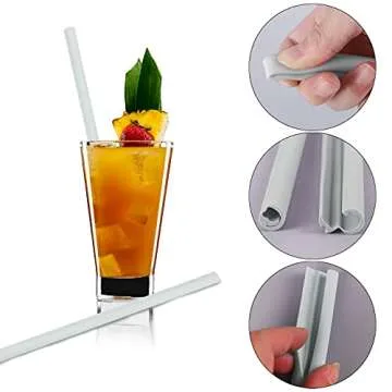 Reusable Silicone Straws Set of 6, Straight Bubble Tea straw Flexible, Snap Straw-Openable Design Easy to Clean and Dishwasher Safe, Eco-Friendly (Gray)
