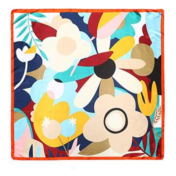 AWAYTR 35” Large Satin Square Head Scarf - 2Pcs Silk Like Floral Head Scarves Square Satin Hair Scarf Bandanas for Women (Flower(Red/Yellow))