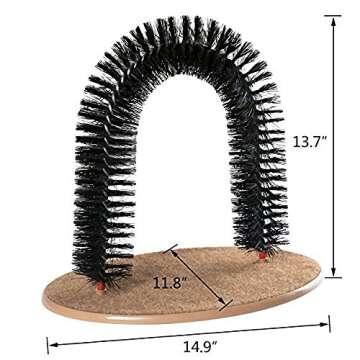 AikoPets Cat Self Groomer, Scratching Post & Interactive Toys - Arch Scratcher with Brush for Grooming & Shedding, Scratch Pad, and Catnip