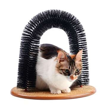 AikoPets Cat Self Groomer, Scratching Post & Interactive Toys - Arch Scratcher with Brush for Grooming & Shedding, Scratch Pad, and Catnip