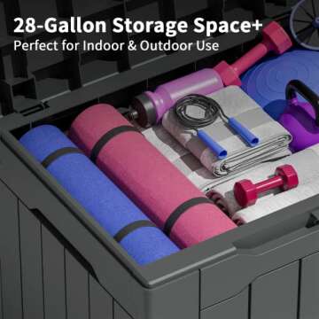 Greesum 31 Gallon Resin Deck Box Large Outdoor Storage for Patio Furniture, Garden Tools, Pool Supplies, Weatherproof and UV Resistant, Lockable, Dark Grey