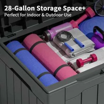 Greesum 31 Gallon Resin Deck Box Large Outdoor Storage for Patio Furniture, Garden Tools, Pool Supplies, Weatherproof and UV Resistant, Lockable, Dark Grey