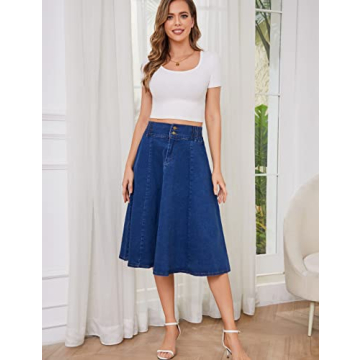 Tanming Women's Flared Midi Denim Jean Skirt for Casual Style
