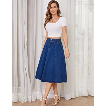 Tanming Women's Flared Midi Denim Jean Skirt for Casual Style