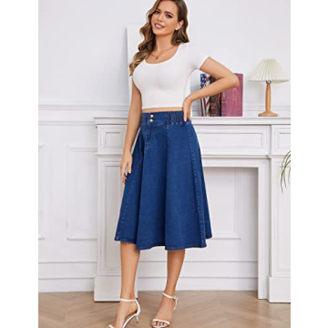 Tanming Women's Flared Midi Denim Jean Skirt for Casual Style