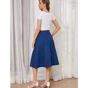 Tanming Women's Flared Midi Denim Jean Skirt for Casual Style
