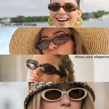 mosanana Retro Oval Sunglasses for Women 90s Small Trendy Vintage Cool Narrow Tiny Cute Small Face 2024 Nude Frame Brown Lens MS52359