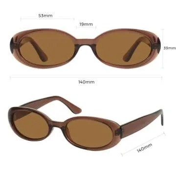 mosanana Retro Oval Sunglasses for Women 90s Small Trendy Vintage Cool Narrow Tiny Cute Small Face 2024 Nude Frame Brown Lens MS52359