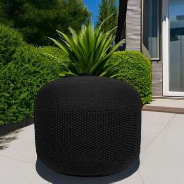 BIRDROCK HOME Outdoor Pouf Ottoman | Hand Woven Waterproof Foot Stool for Stylish Seating