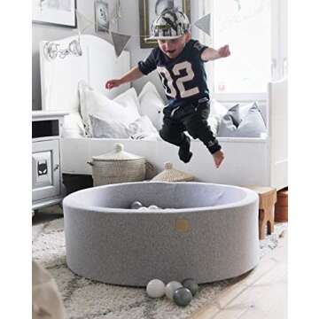 MEOWBABY Foam Ball Pit 35 x 11.5 in /200 Balls Included ∅ 2.75in Round Ball Pit for Baby Kids Soft Children Toddler Playpen Made in EU Light Grey: White/Grey/Silver