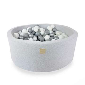 MEOWBABY Foam Ball Pit 35 x 11.5 in /200 Balls Included ∅ 2.75in Round Ball Pit for Baby Kids Soft Children Toddler Playpen Made in EU Light Grey: White/Grey/Silver