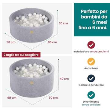 MEOWBABY Foam Ball Pit 35 x 11.5 in /200 Balls Included ∅ 2.75in Round Ball Pit for Baby Kids Soft Children Toddler Playpen Made in EU Light Grey: White/Grey/Silver
