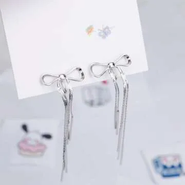 Silver Bow Earrings Cute Bow Ribbon Dangle Earrings 14K Gold Ribbon Earrings Bow Jewelry for Women