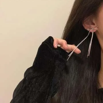 Silver Bow Earrings Cute Bow Ribbon Dangle Earrings 14K Gold Ribbon Earrings Bow Jewelry for Women