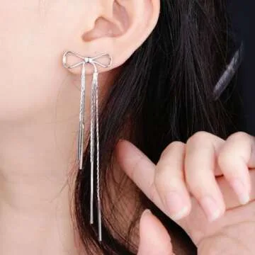 Silver Bow Earrings Cute Bow Ribbon Dangle Earrings 14K Gold Ribbon Earrings Bow Jewelry for Women
