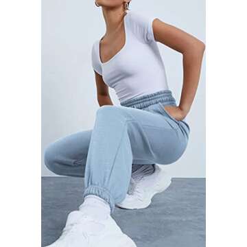 AUTOMET Women’s 2023 Fall High Waisted Sweatpants Baggy Fleece Lined Lounge Pants Petite Wide Leg Drawstring Joggers with Pockets SkyBlue