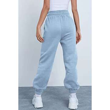AUTOMET Women’s 2023 Fall High Waisted Sweatpants Baggy Fleece Lined Lounge Pants Petite Wide Leg Drawstring Joggers with Pockets SkyBlue