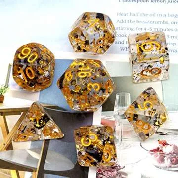 Haxtec Black Gold Foil DND Dice Set for RPG Games