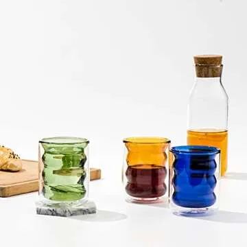 Jlong Creative Glass Cup Vintage Drinking Glasses Entertainment Dinnerware Glassware Beverage Cups for Water, Fruit Juice, Wine Beer Kitchen Bar Decor