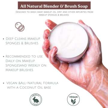 Cinema Secrets All Natural coconut oil based Vegan Brush & Blender Sponge Soap, Scrubber included, 3.5 oz