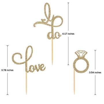Donoter 48 Pcs Gold Glitter Diamond Ring Love I Do Cupcake Topper Picks for Wedding Engagement Party Cake Decorations
