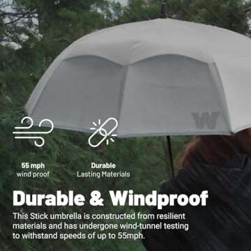 Weatherman Umbrella - Stick Umbrella - Windproof Umbrella Resists Up to 55 MPH Winds (Black)
