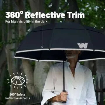 Weatherman Umbrella - Stick Umbrella - Windproof Umbrella Resists Up to 55 MPH Winds (Black)