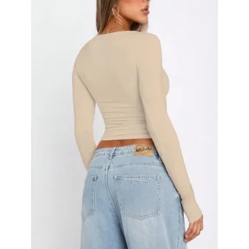 SOLY HUX Y2K Long Sleeve Crop Top Pure Beige Large