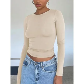 SOLY HUX Y2K Long Sleeve Crop Top Pure Beige Large