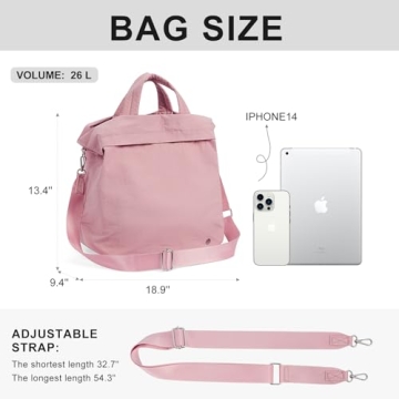 Large 26L Pink Hobo Crossbody Bag for Women