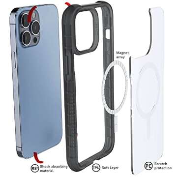 Ghostek COVERT Clear Apple 13 Pro Max Case with MagSafe and Anti-Yellowing Protection Slim Phone Covers Supports Mag Safe Accessories Designed for 2021 iPhone 13 Max Pro (6.7 inch) (Midnight Graphite)