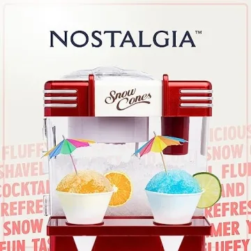 Nostalgia Snow Cone Shaved Ice Machine - Retro Table-Top Slushie Machine Makes 20 Icy Treats - Includes 2 Reusable Plastic Cups & Ice Scoop - Retro Red