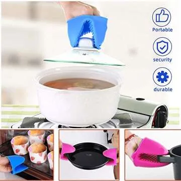 Silicone Oven Mitts Thicken 4pcs pot holders for kitchen Cooking and Baking heat resistant Oven gloves, kitchen Mini mittens (Pink and blue)