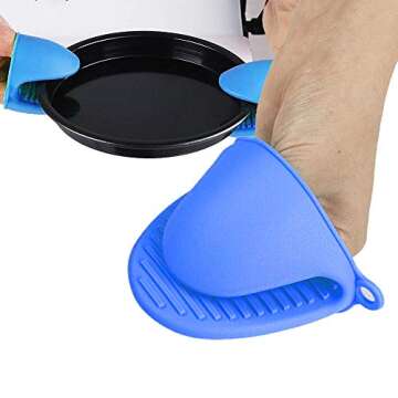 Silicone Oven Mitts Thicken 4pcs pot holders for kitchen Cooking and Baking heat resistant Oven gloves, kitchen Mini mittens (Pink and blue)