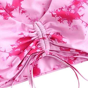 ZAFUL Women's String Swimsuit Tie Dye Halter Ribbed Polka Dot Bathing Suit Bikini Set