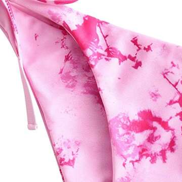 ZAFUL Women's String Swimsuit Tie Dye Halter Ribbed Polka Dot Bathing Suit Bikini Set