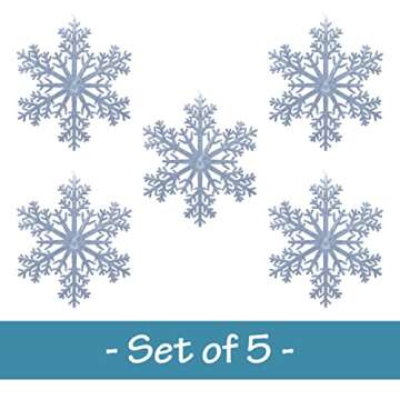 Large Silver Glittered Snowflake Ornaments - Set of 5 - Each Measures 12" D - Snowflake Decorations - Window Décor - Winter Wonderland Decoration