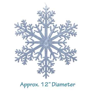 Large Silver Glittered Snowflake Ornaments - Set of 5 - Each Measures 12" D - Snowflake Decorations - Window Décor - Winter Wonderland Decoration