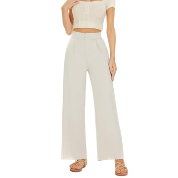 KICZOY Women Wide Leg High Waist Linnet Pants Back Elastic Waist Work Casual Trousers