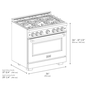 ZLINE 36 in. 5.2 cu. ft. Select Dual Fuel Range with Gas Cooktop and Electric Convection Oven in Sta...