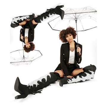 Cape Robbin Soraya Power Trip Fringe Western Thigh HIGH Boots- Black (Black, 7.5)