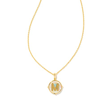 Kendra Scott Letter M 14k Gold-Plated Brass Disc Reversible Pendant Necklace in Iridescent Abalone, ...