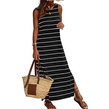 BLENCOT Women's Summer Sleeveless Striped Racerback Long Dress Casual Beach Maxi Tank Dresses