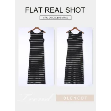 BLENCOT Women's Summer Sleeveless Striped Racerback Long Dress Casual Beach Maxi Tank Dresses