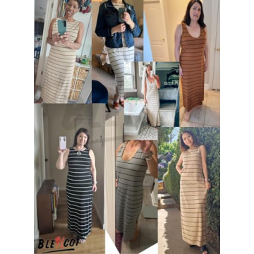 BLENCOT Women's Summer Sleeveless Striped Racerback Long Dress Casual Beach Maxi Tank Dresses