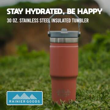 Rainier Goods 30 Ounce Double Wall Vacuum Stainless Steel Insulated Tumbler with Flip Straw (30 ounce, Coho Coral)