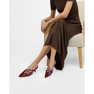 Trendy CORNMOOD Burgundy Slingback Kitten Heels for Women